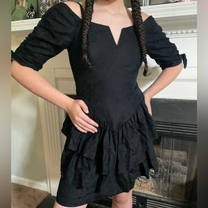 Vintage Niki Black Dress. Little bows at sleeves. Princess V cut waist